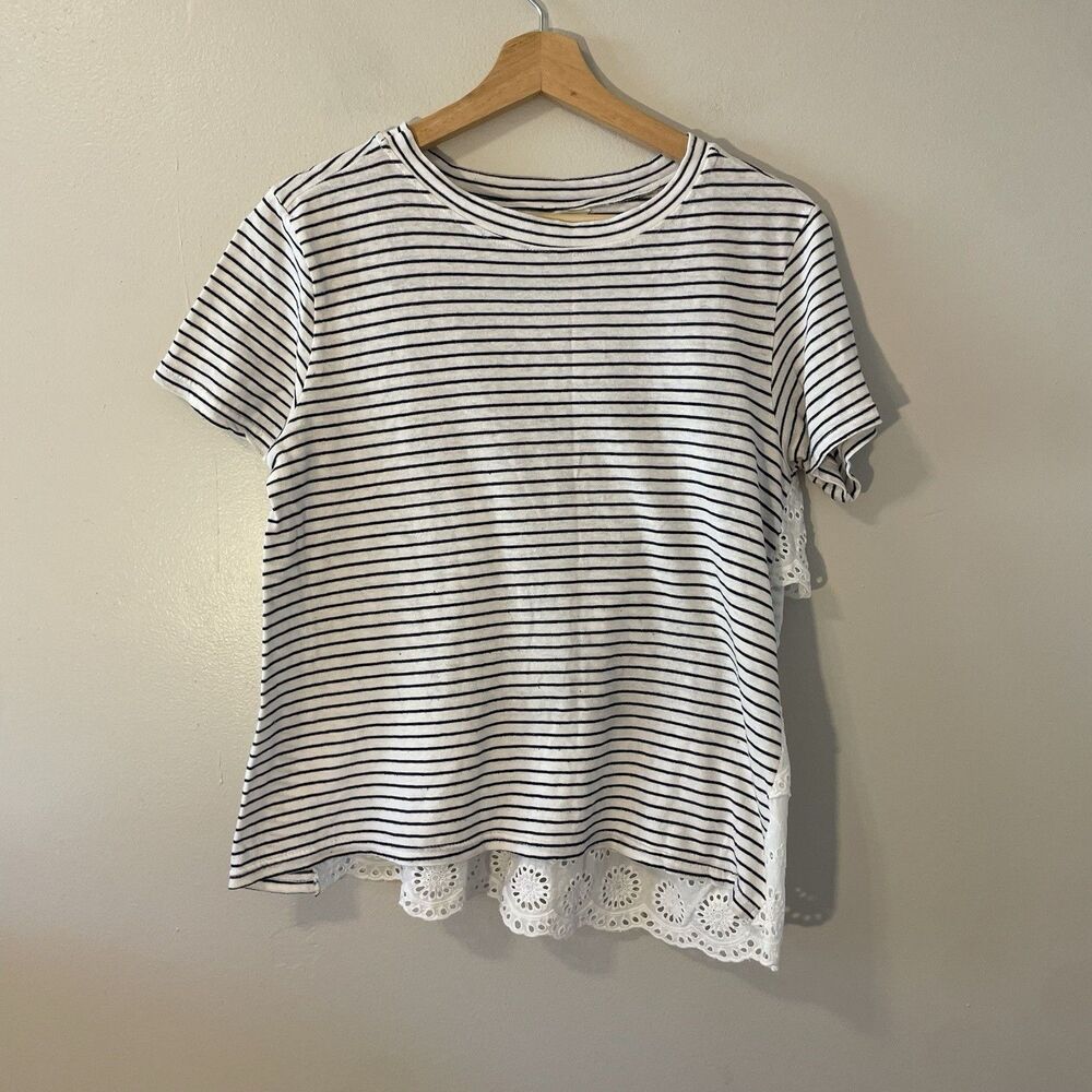 Sundance Striped  Layered Eyelet Floral Shirt Women Cotton Sz M
